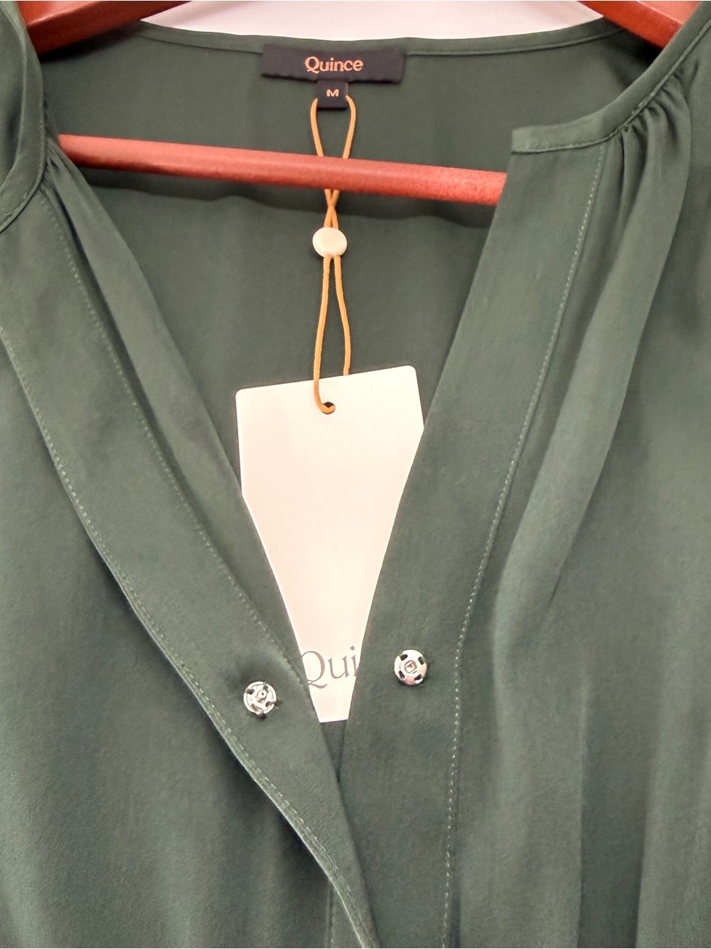 Quince Washable Silk Tiered Maxi Dress Dark Forest Green Size M V Neck Pockets - Picture 8 of 14